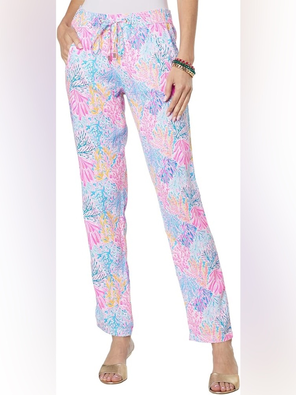 Lilly Pulitzer Taron Coral Reef Print Linen Pants Small